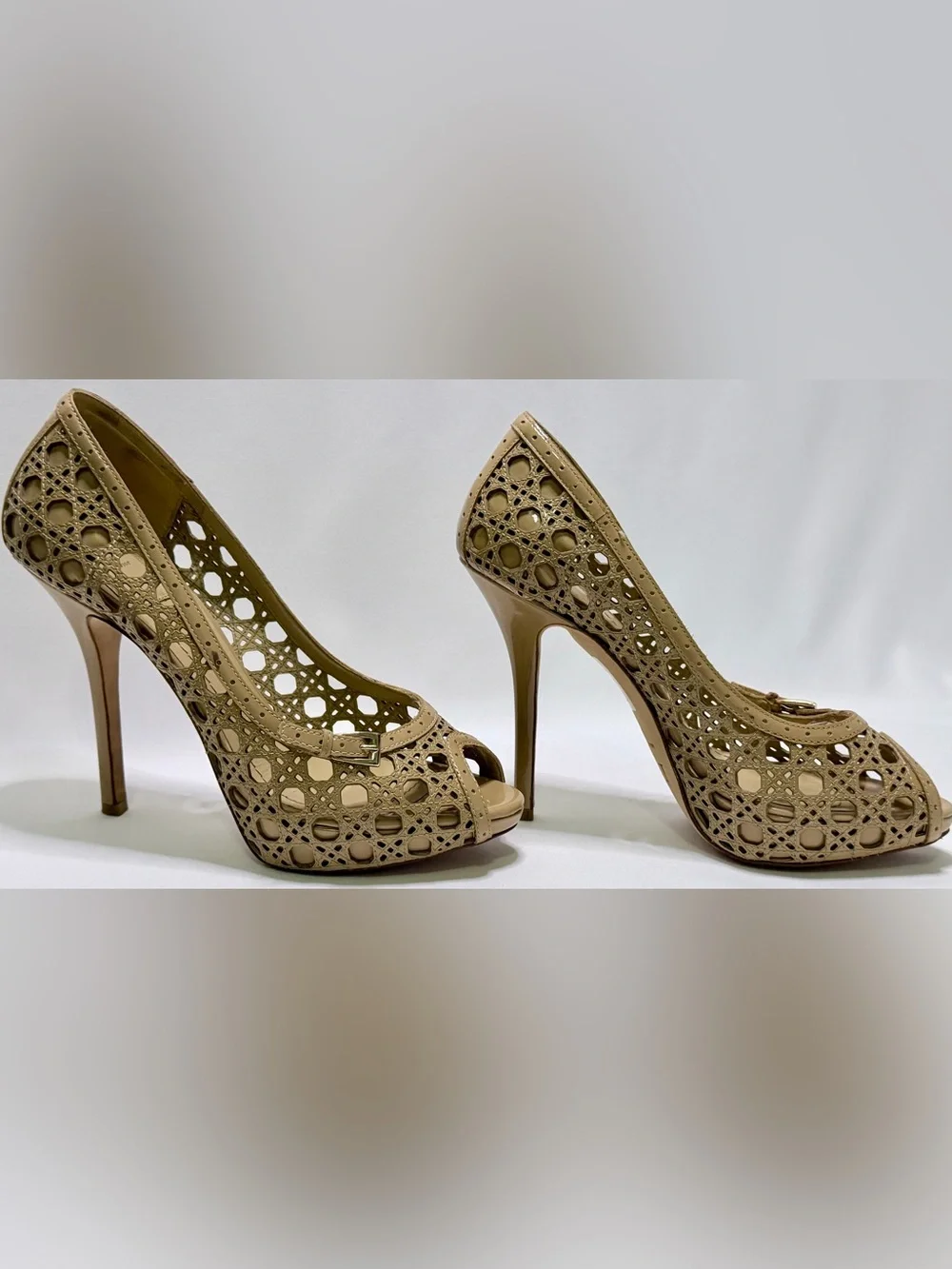 Christian Dior MIss Dior Nude Cannage Platform Peep Toe Stiletto Pump Heels 37.5